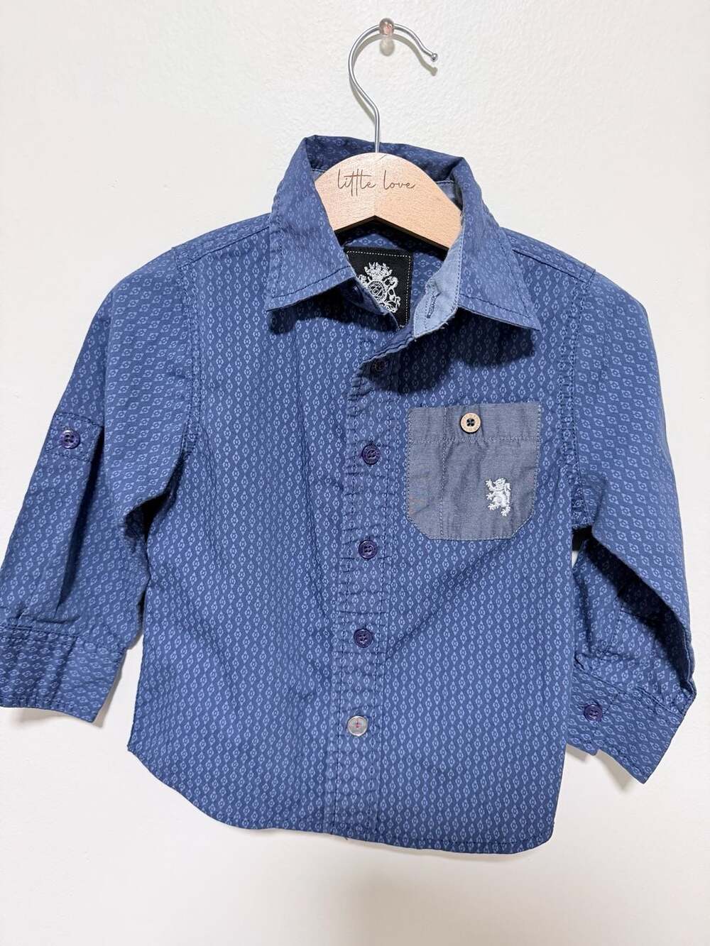 English Laundry Long Sleeve Button Down Shirt Blue Geometric Pattern